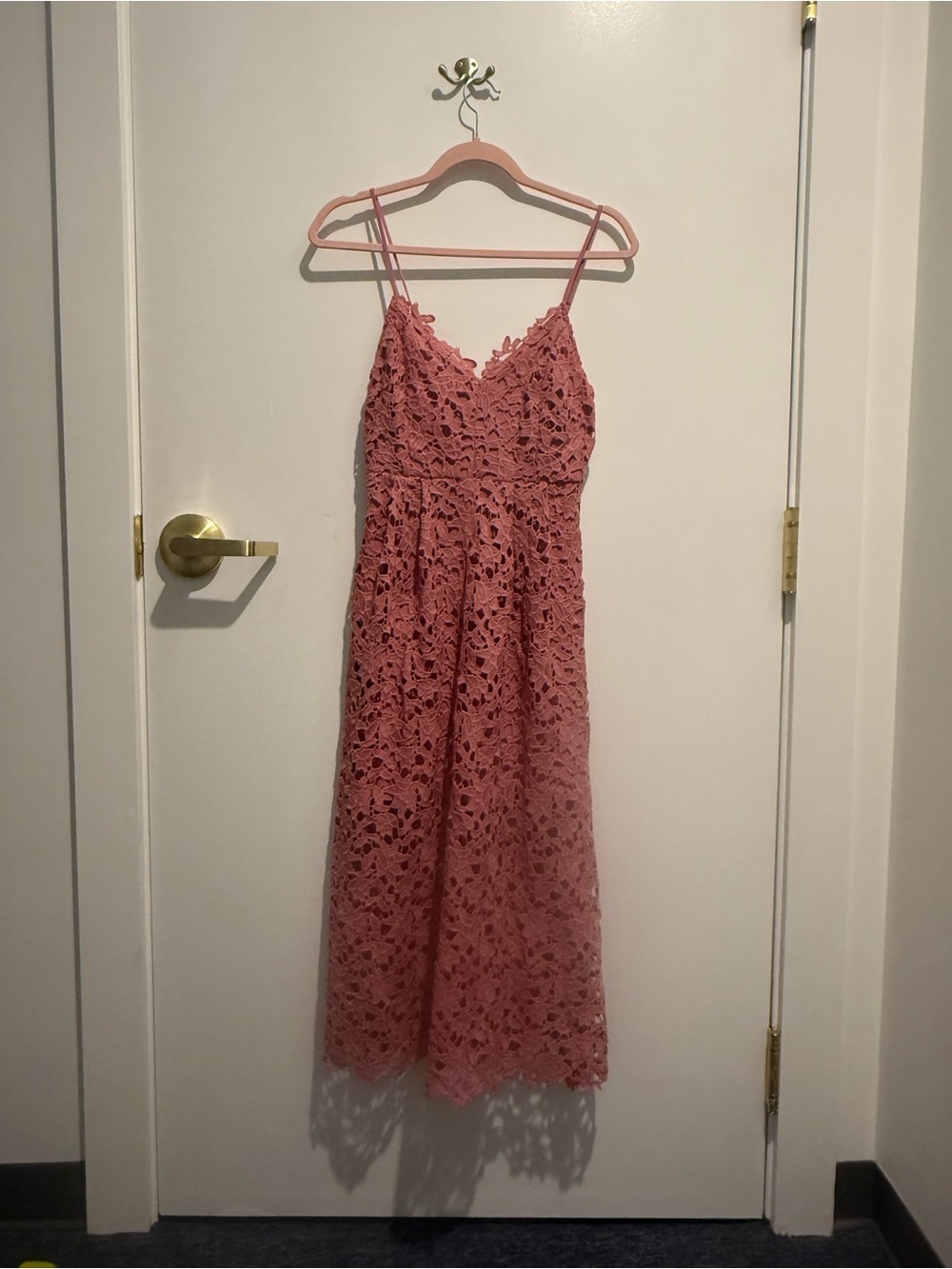 Astr Dusty Rose Lace Midi Dress with Spaghetti Straps